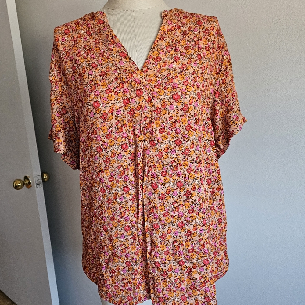 St. Tropez Floral Blouse - Pink and Orange